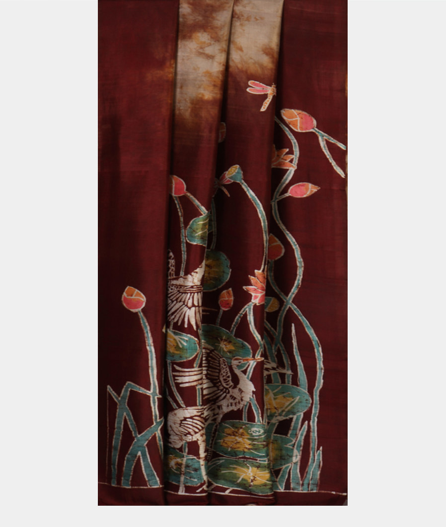 Brown Batik Printed Silk Saree T3711152