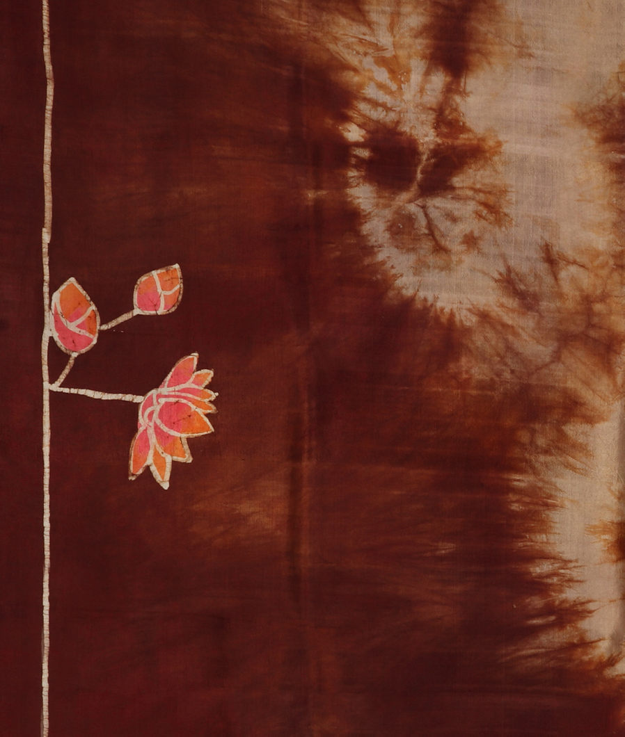 Brown Batik Printed Silk Saree T3711153
