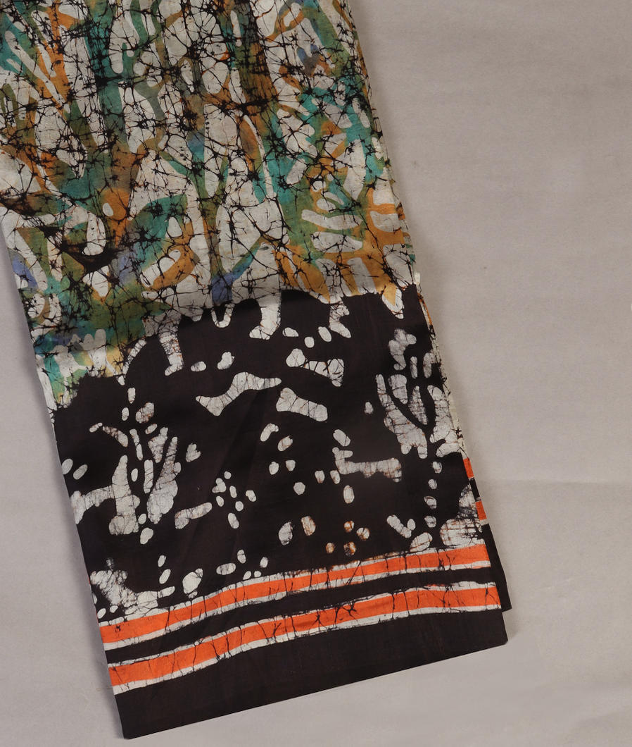 Multicolour Batik Printed Silk Saree T391680-image