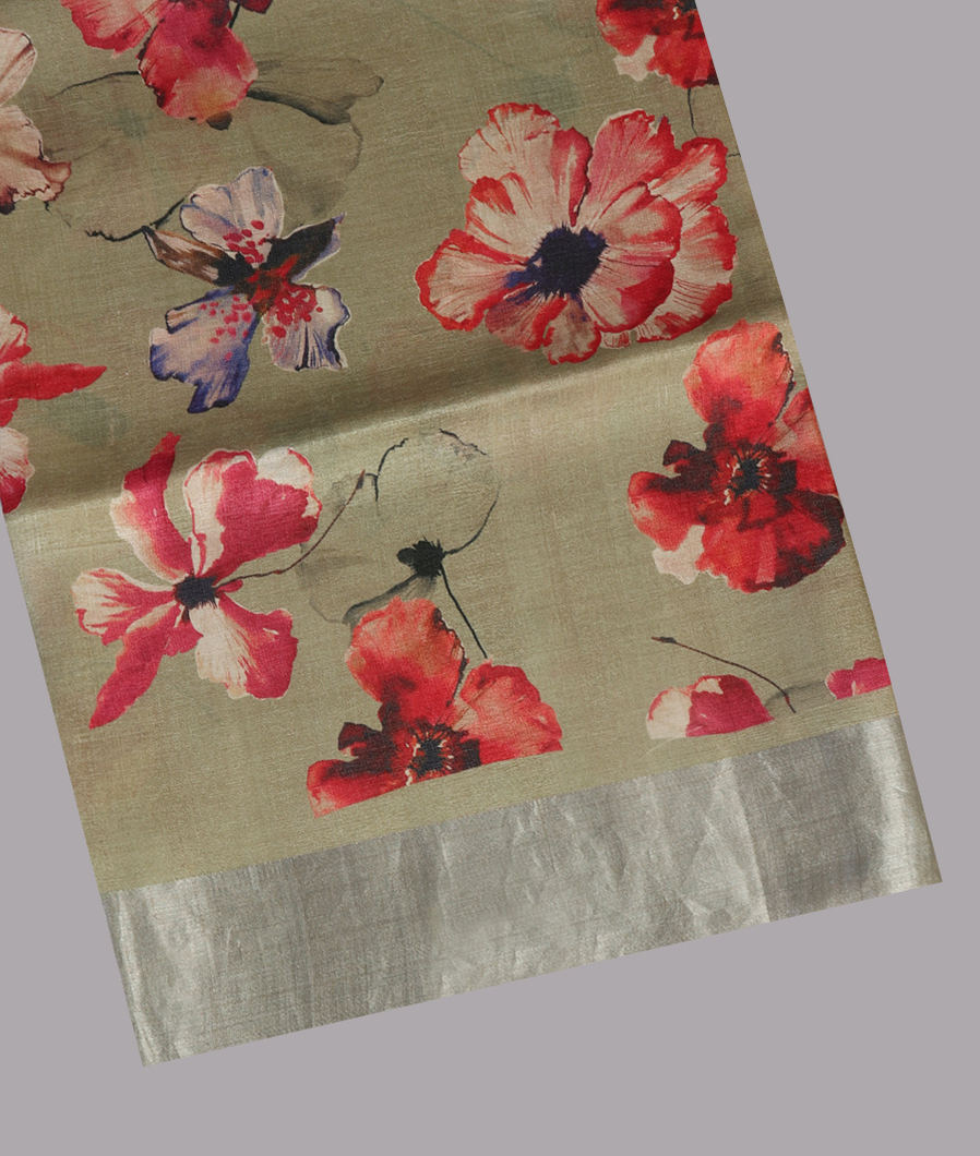 Green Tussar Printed Saree T430133-image