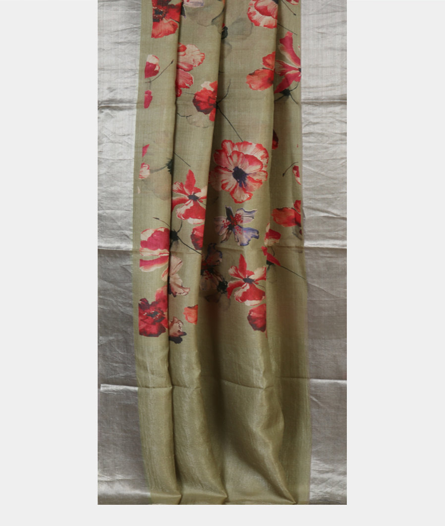 Green Tussar Printed Saree T4301332