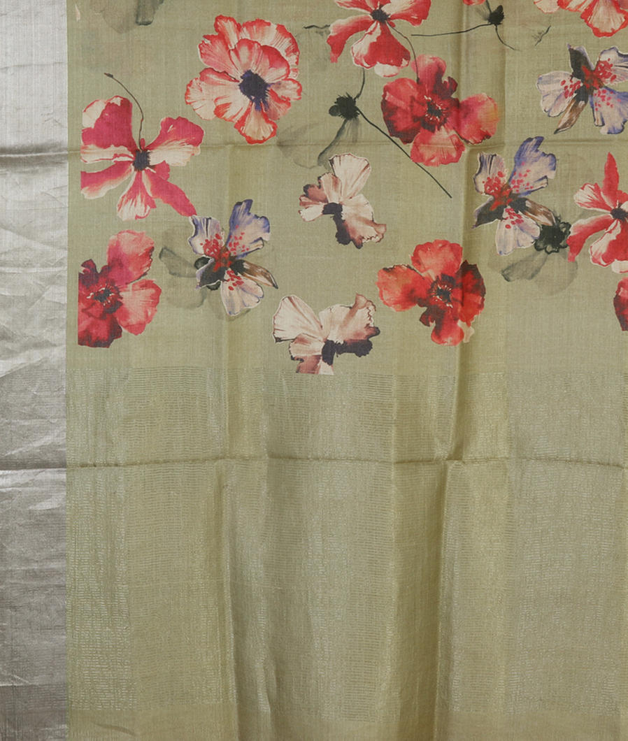 Green Tussar Printed Saree T4301334