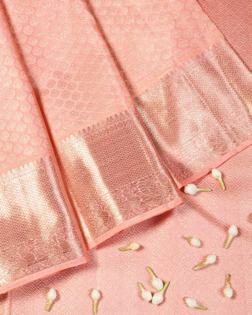 Peach Handwoven Kanjivaram Silk Saree T4207254