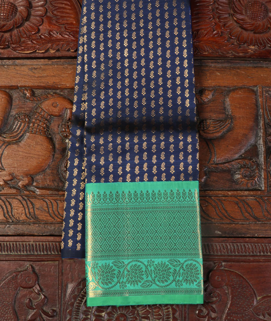 Blue Handwoven Kanjivaram Silk Kids Pavadai T413214-image