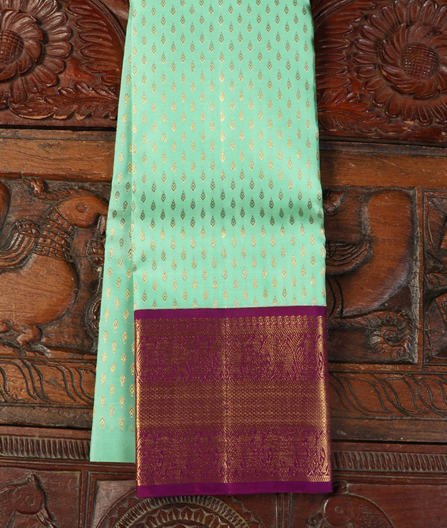 Green Handwoven Kanjivaram Silk Kids Pavadai T432422-image