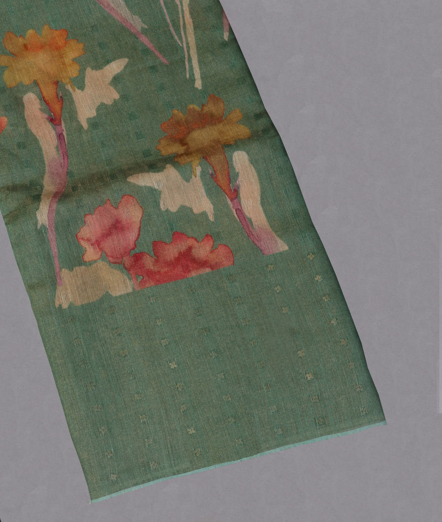 Green Tissue Tussar Printed Saree T428442-image
