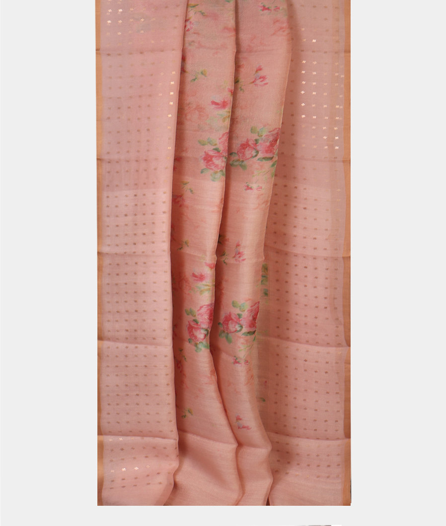 Pink Tissue Organza Printed Saree T4300852