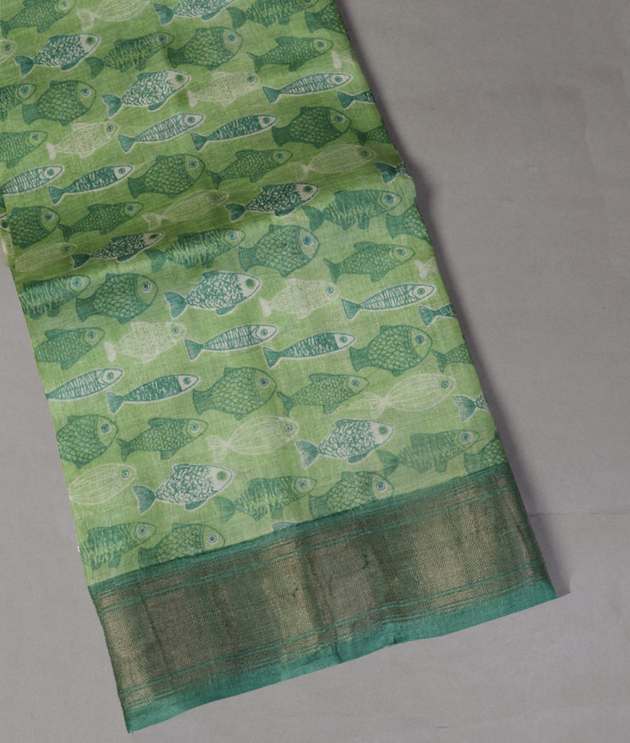 Green Tussar Printed Saree T431277-image