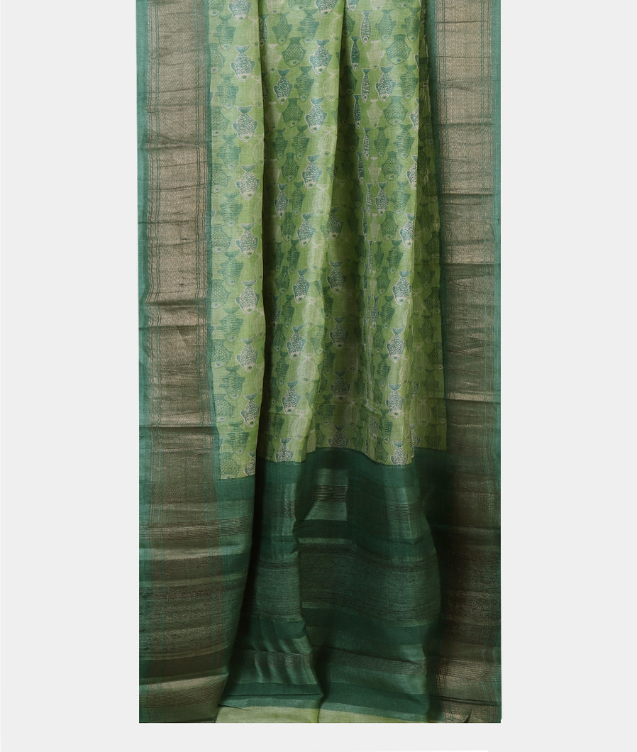 Green Tussar Printed Saree T4312772