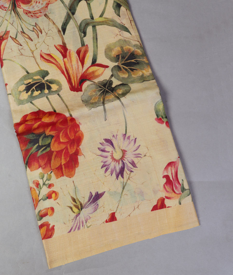 Cream Tussar Printed Saree T432015-image