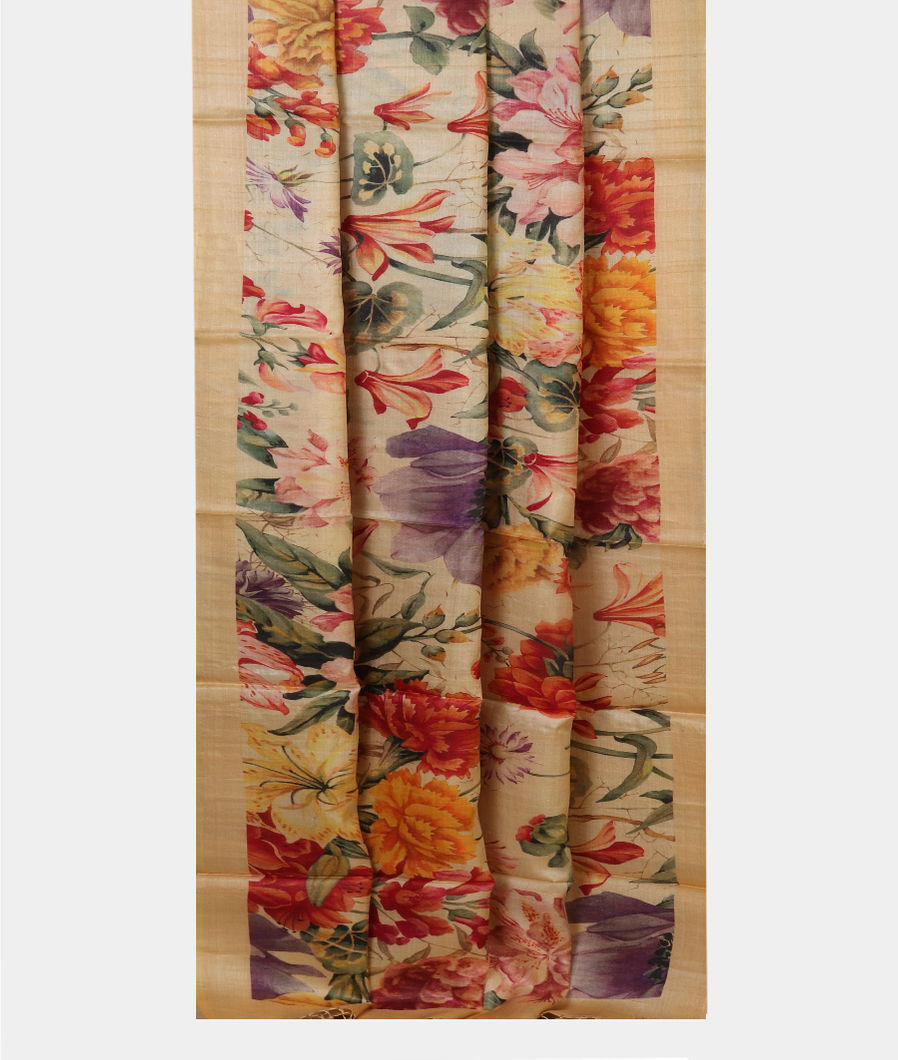 Cream Tussar Printed Saree T4320152