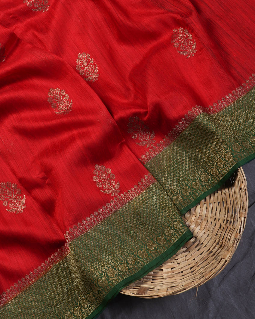 Red Banaras Tussar Saree T405584-image
