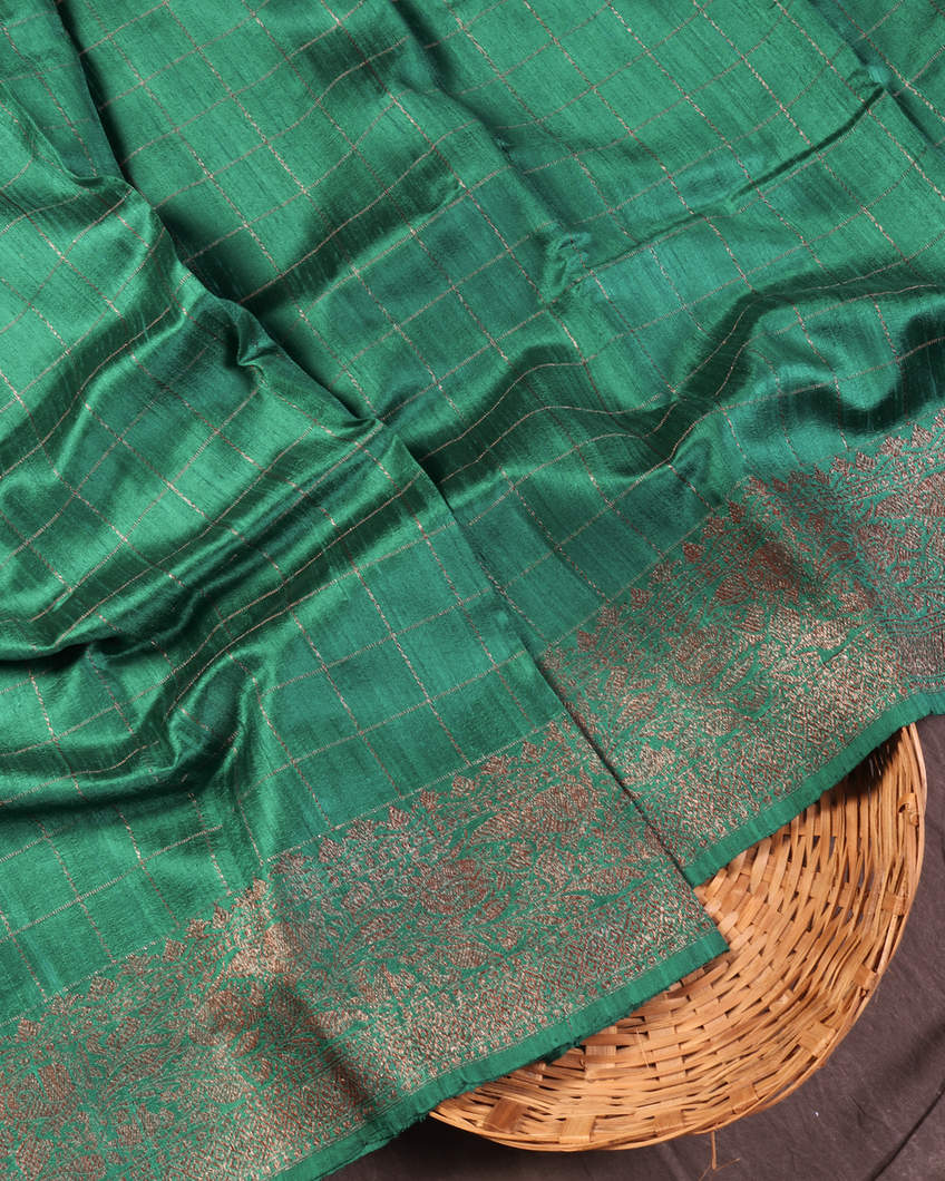 Green Banaras Tussar Saree T435628-image
