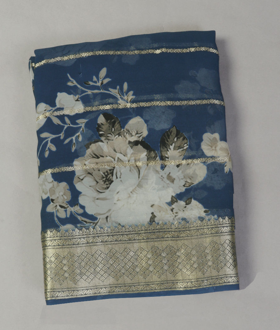 Blue Georgette Silk Saree T432659-image