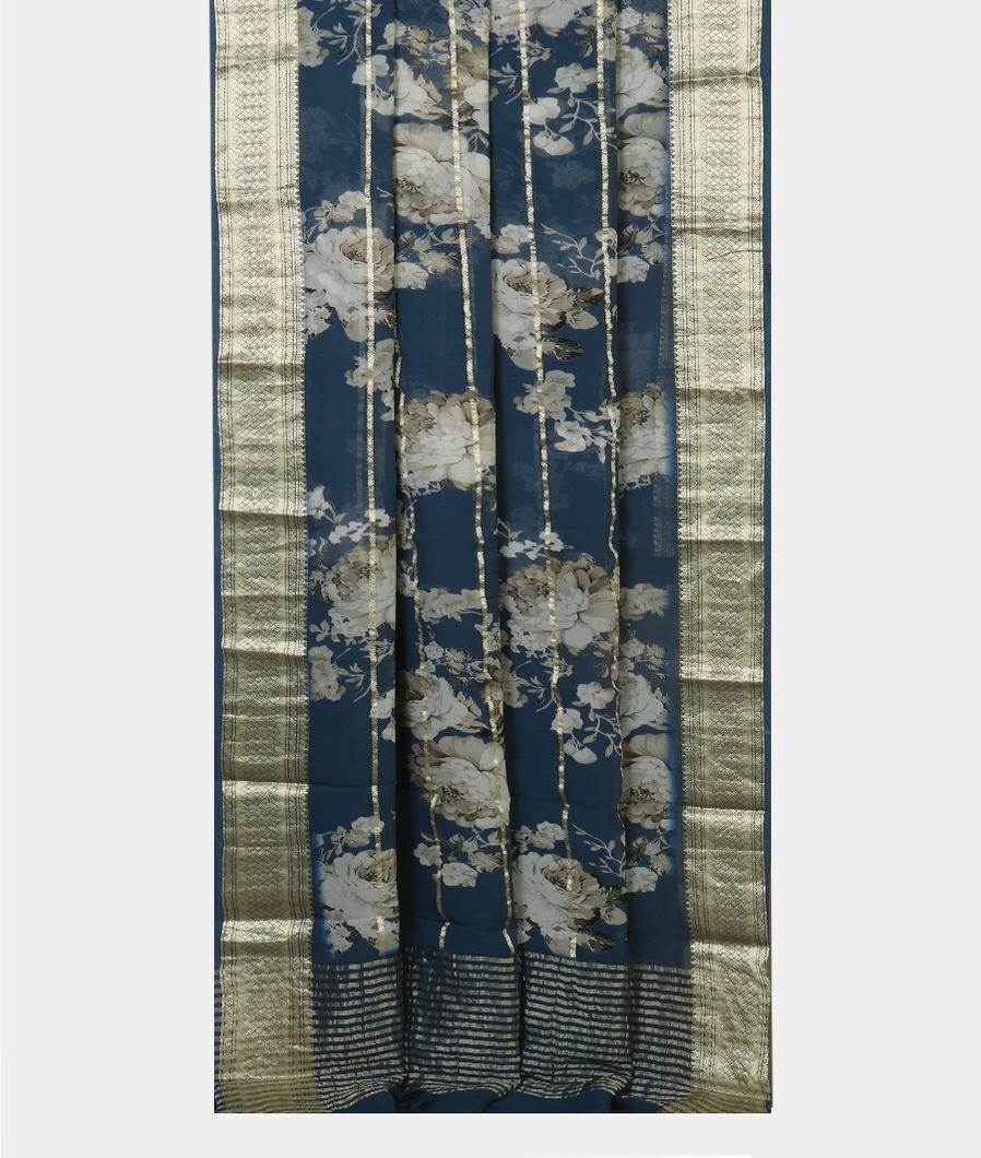 Blue Georgette Silk Saree T4326592