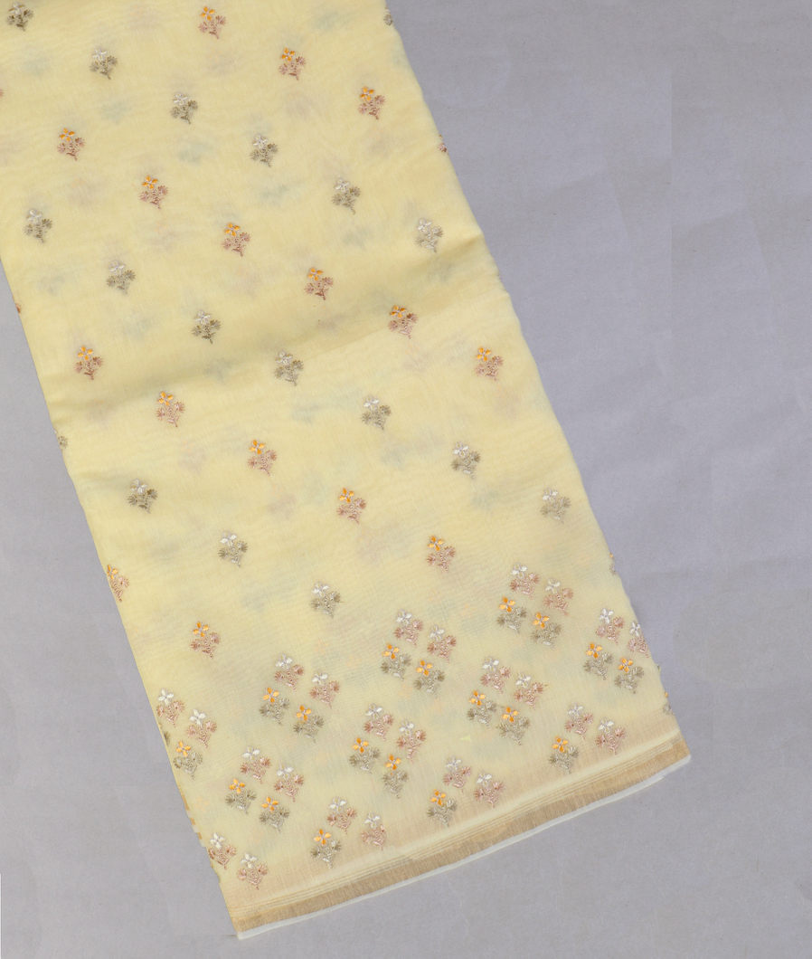 Yellow Chanderi Cotton Embroidery Saree T436614-image