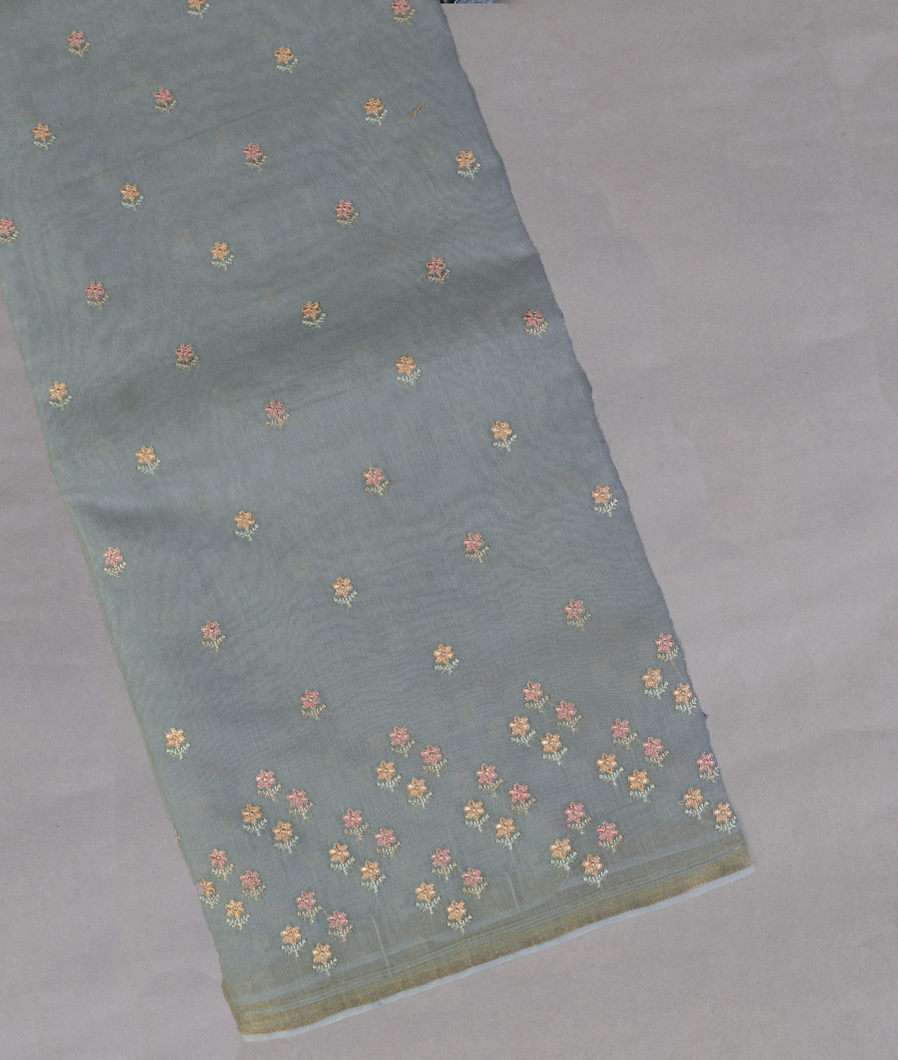 Bluish Grey Chanderi Cotton Embroidery Saree T436602-image