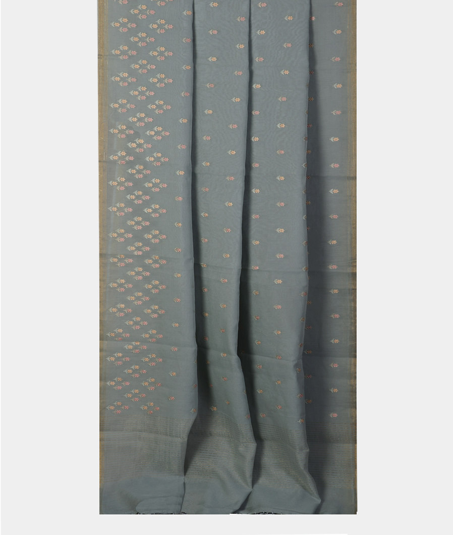 Bluish Grey Chanderi Cotton Embroidery Saree T4366022