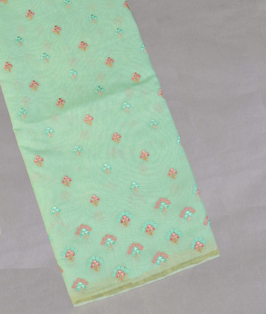 Green Chanderi Cotton Embroidery Saree T436621-image