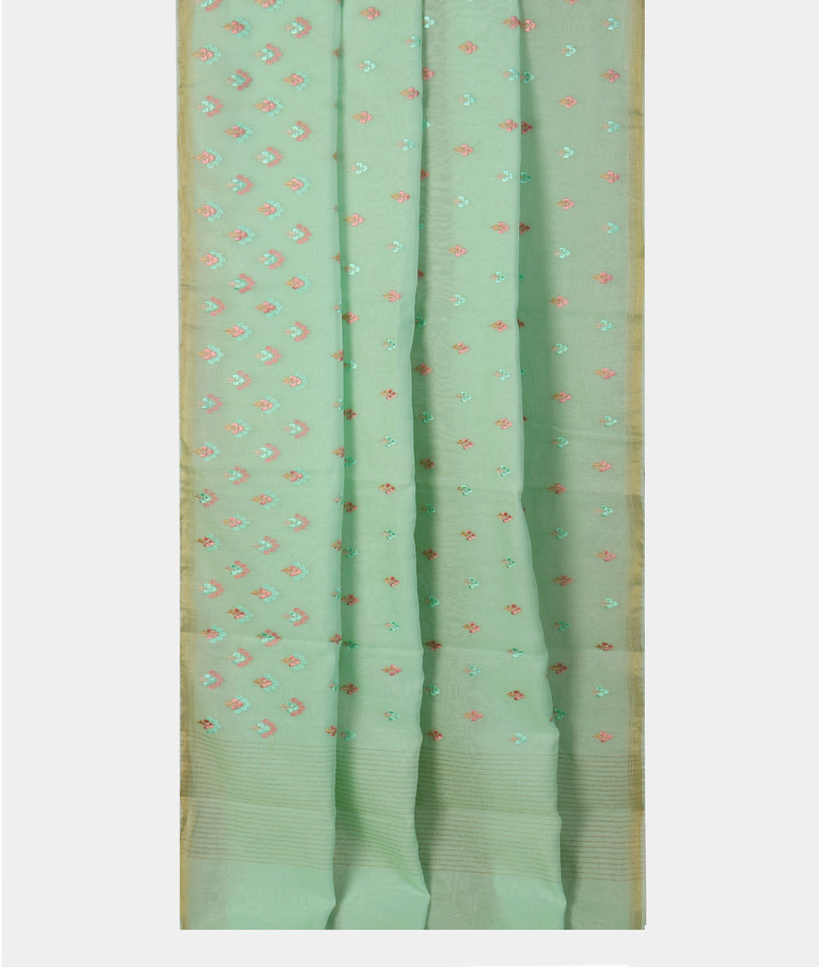 Green Chanderi Cotton Embroidery Saree T4366212