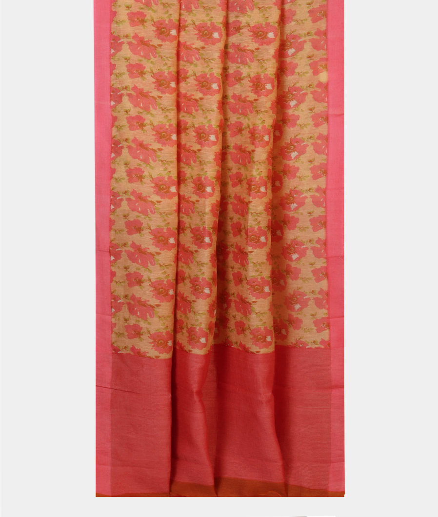 Peach Linen Cotton Saree T4312042