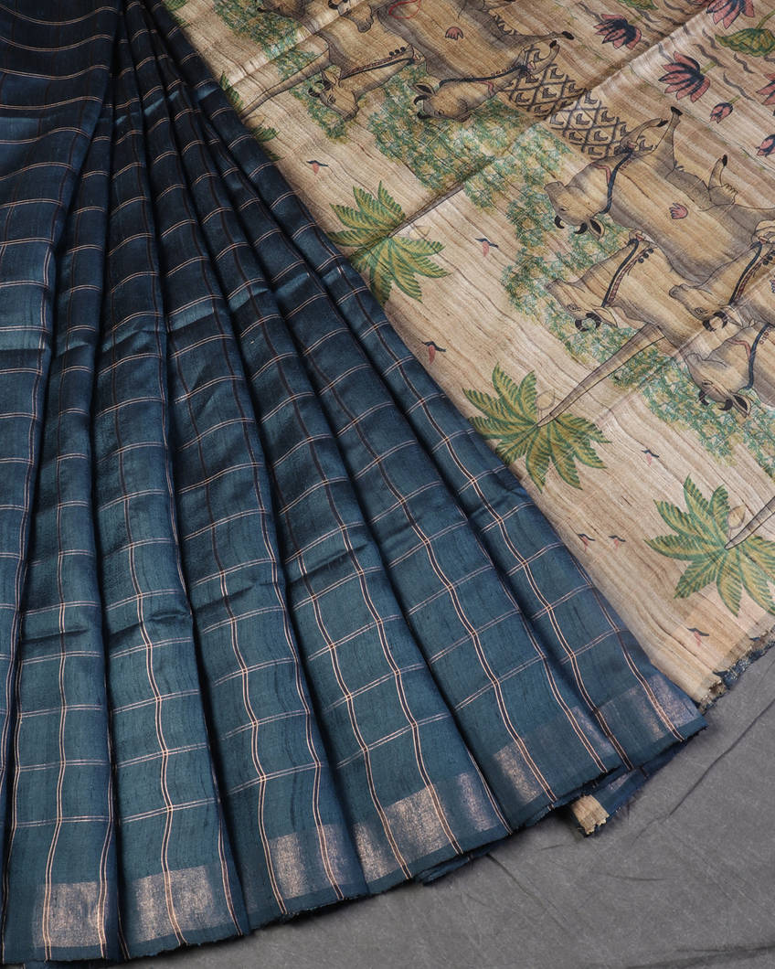 Blue Tussar Printed Saree T437813-image
