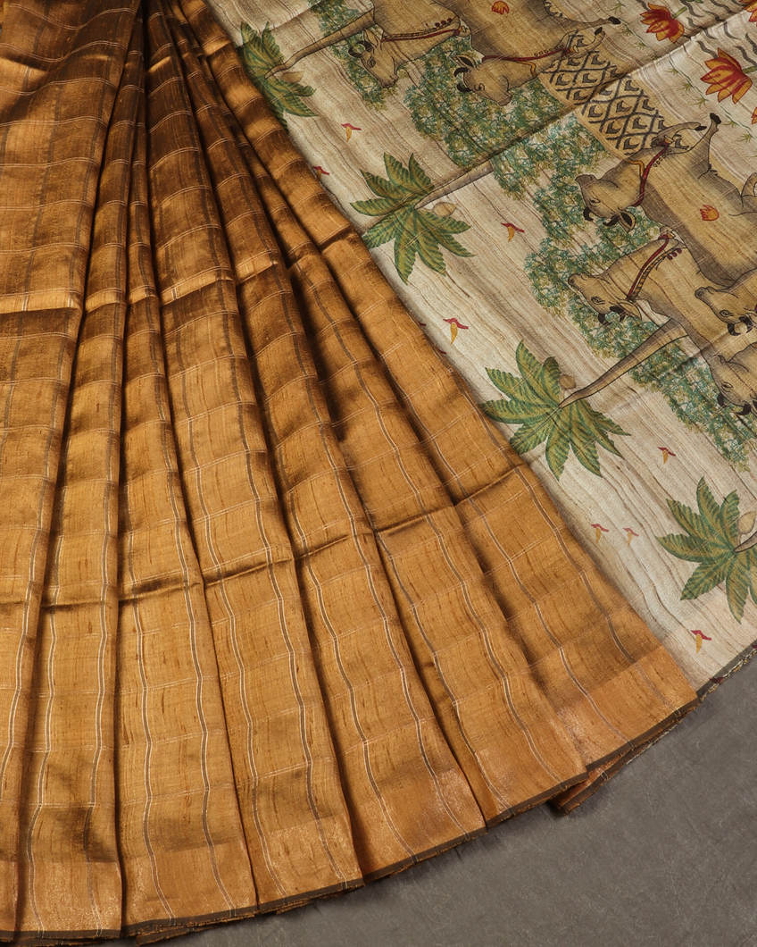 Brown Tussar Printed Saree T437814-image