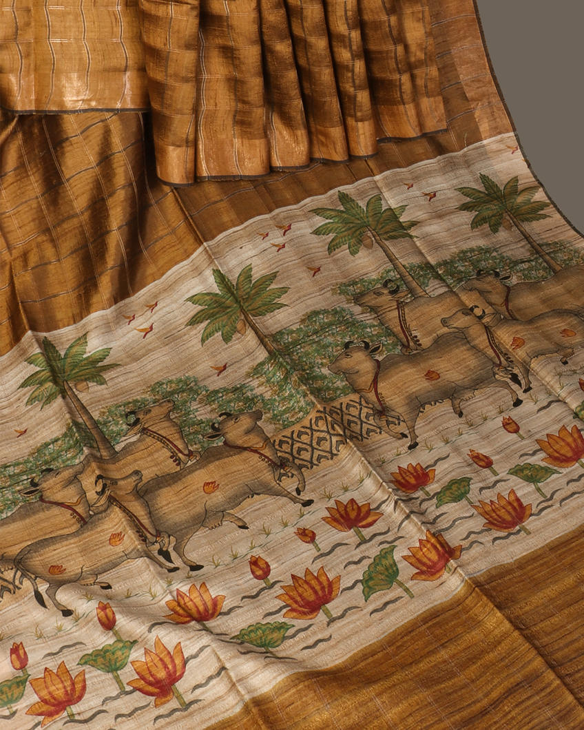 Brown Tussar Printed Saree T4378142