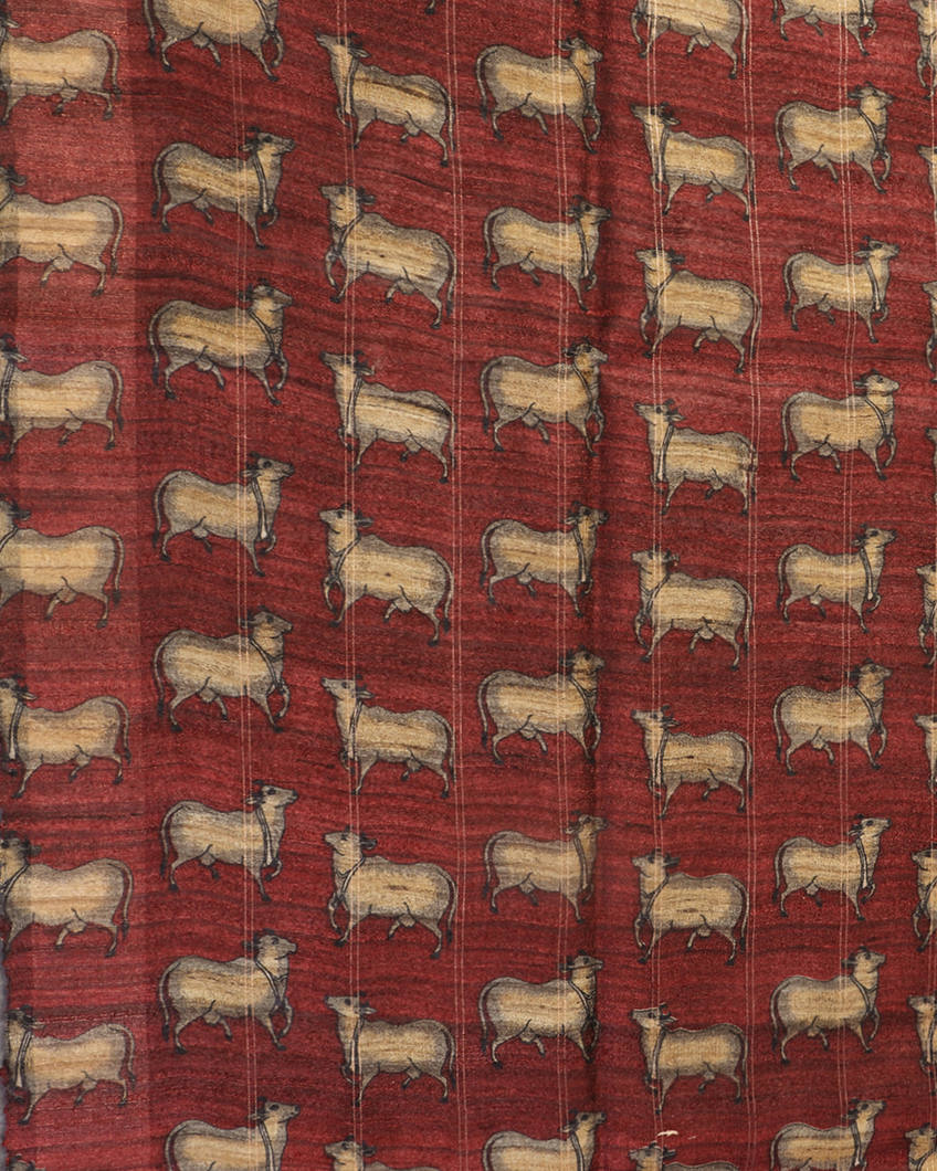 Maroon Tussar Printed Saree T4378153