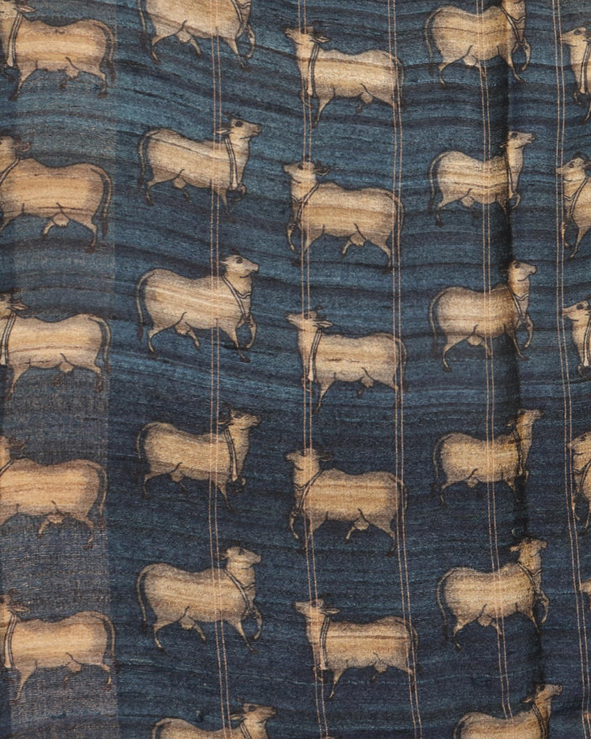 Blue Tussar Printed Saree T4378133