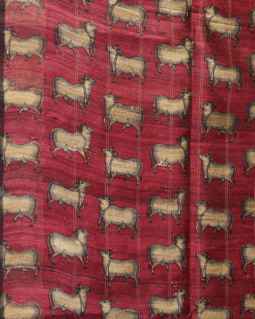 Red Tussar Printed Saree T4378173