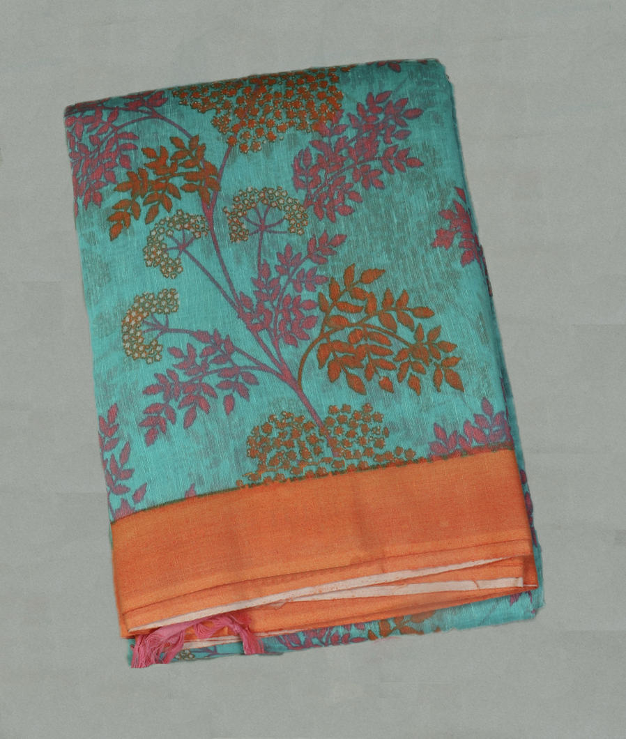 Blue Linen Cotton Saree T431159-image