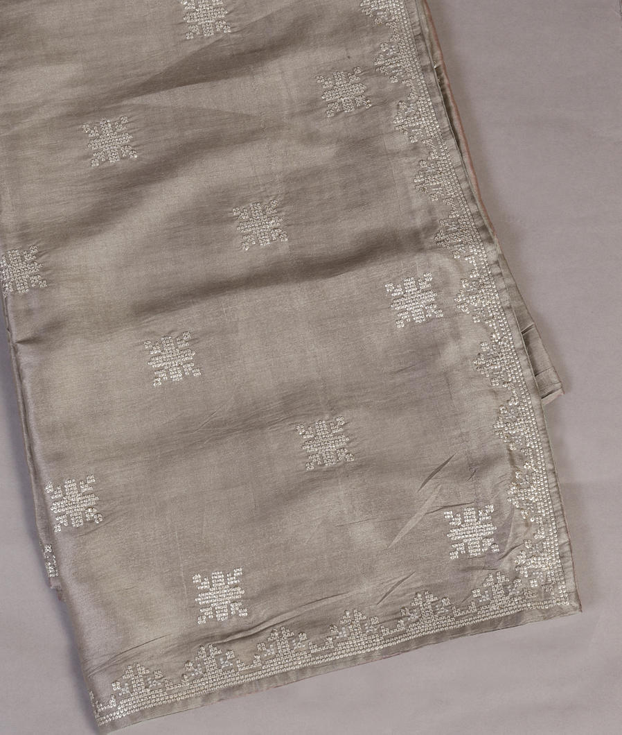 Grey Tussar Embroidery Saree T430543-image