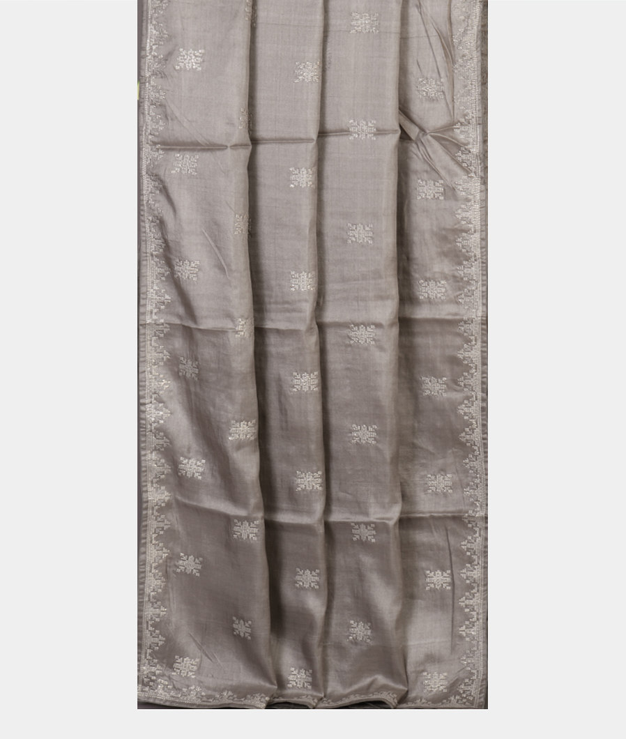 Grey Tussar Embroidery Saree T4305432