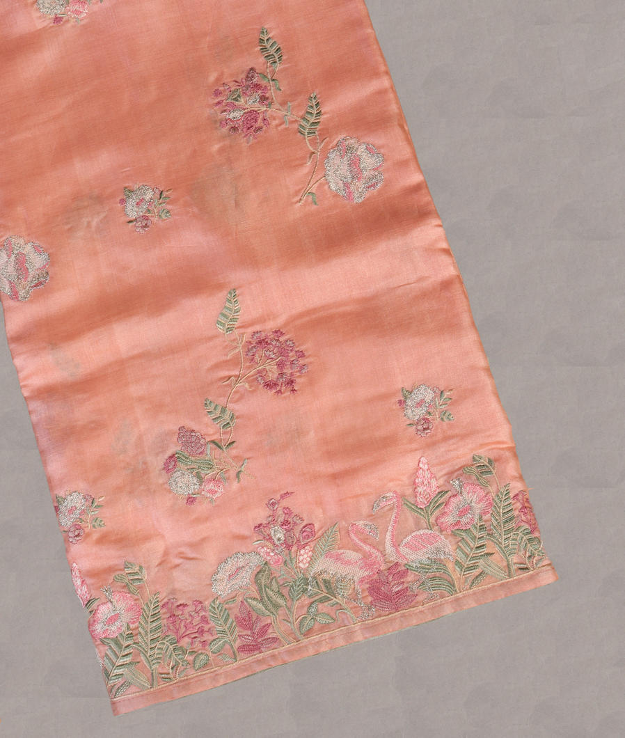 Peach Tussar Embroidery Saree T421503-image