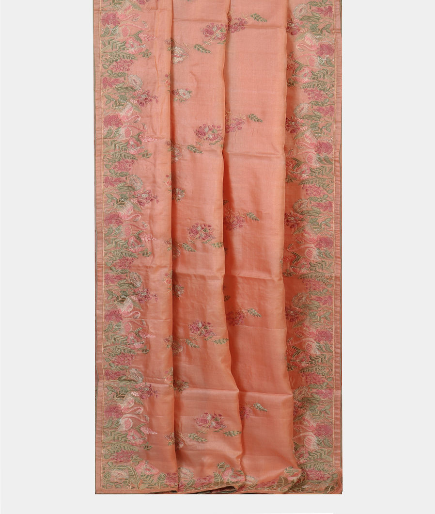 Peach Tussar Embroidery Saree T4215032