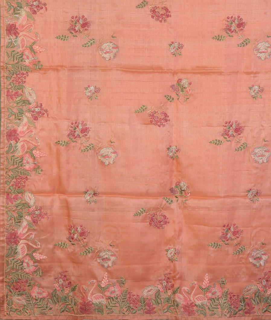 Peach Tussar Embroidery Saree T4215034