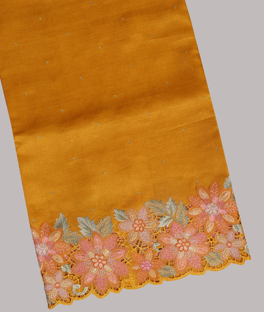 Yellow Tussar Cutwork Saree T423863-image
