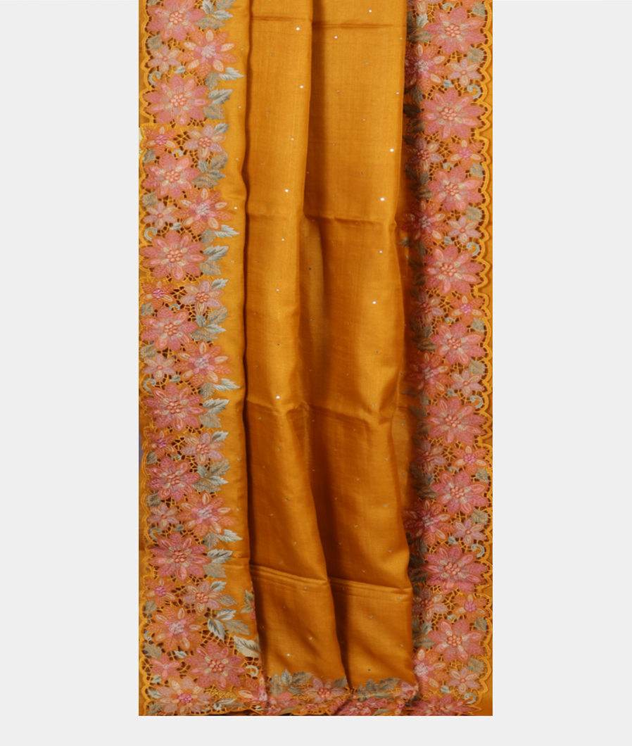 Yellow Tussar Cutwork Saree T4238632