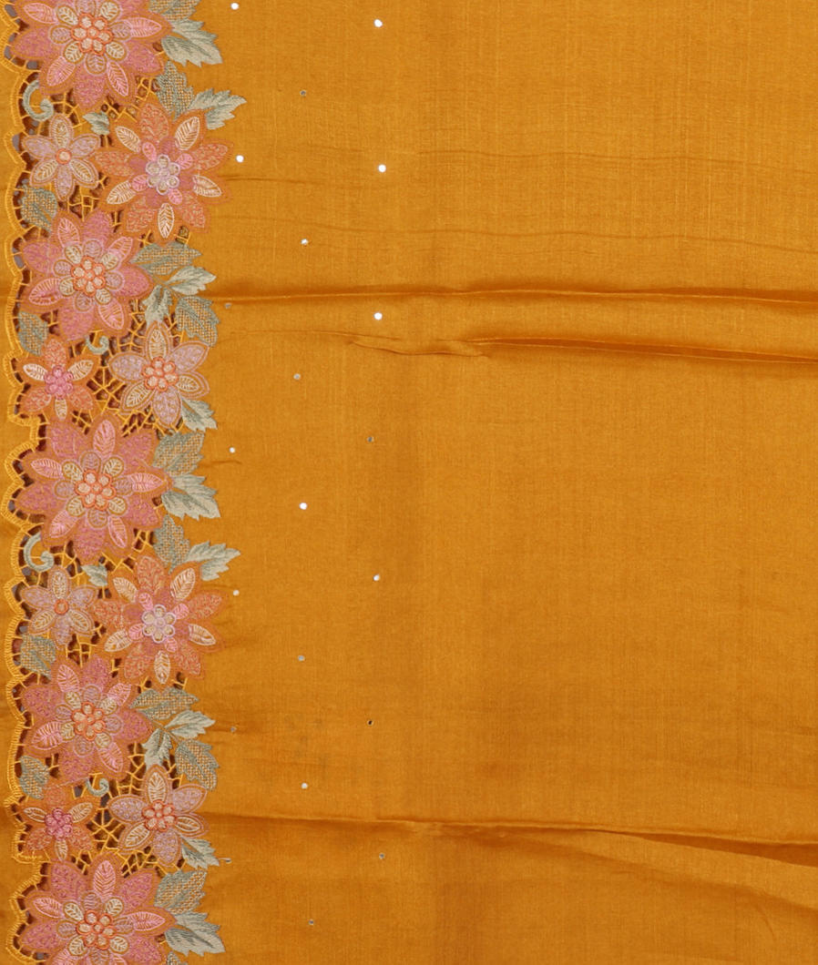 Yellow Tussar Cutwork Saree T4238633
