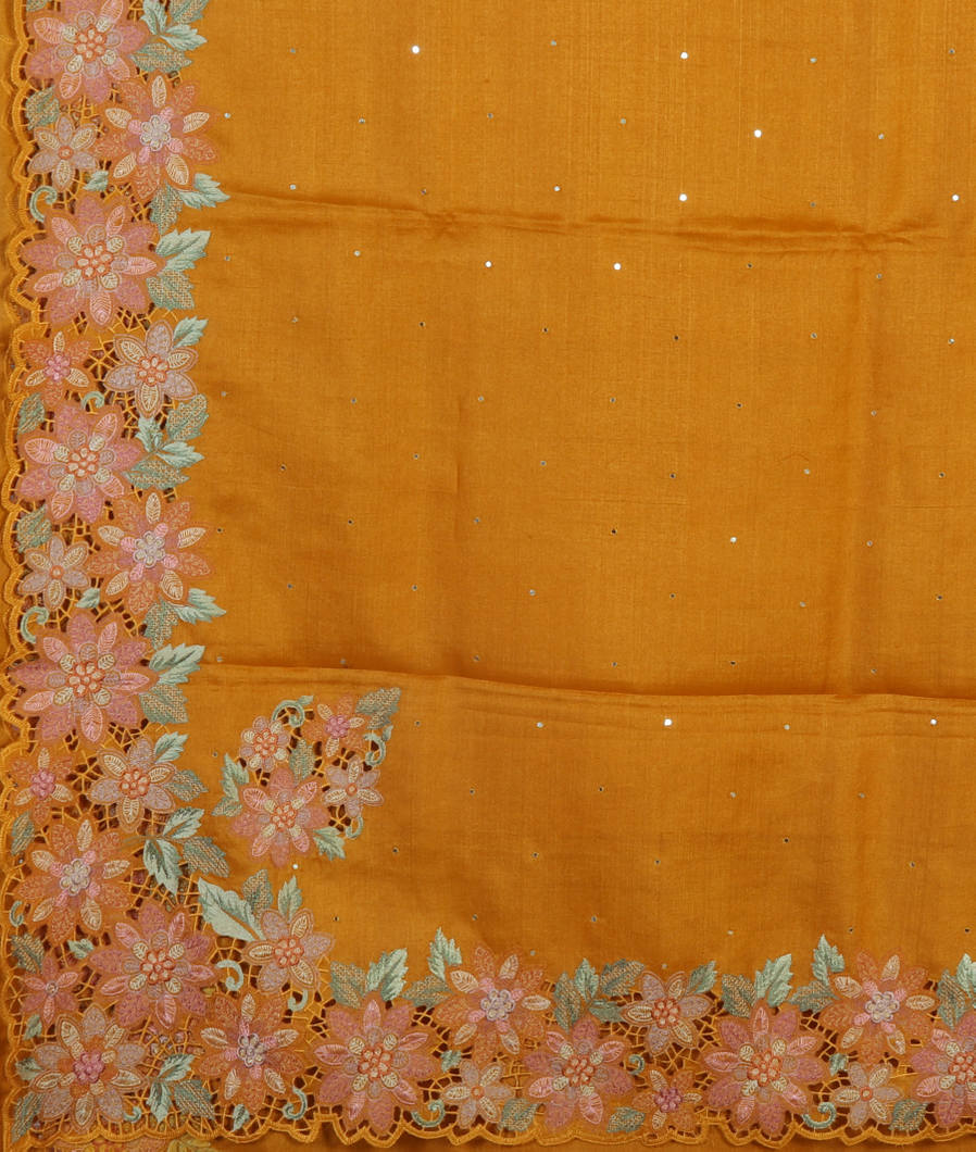 Yellow Tussar Cutwork Saree T4238634
