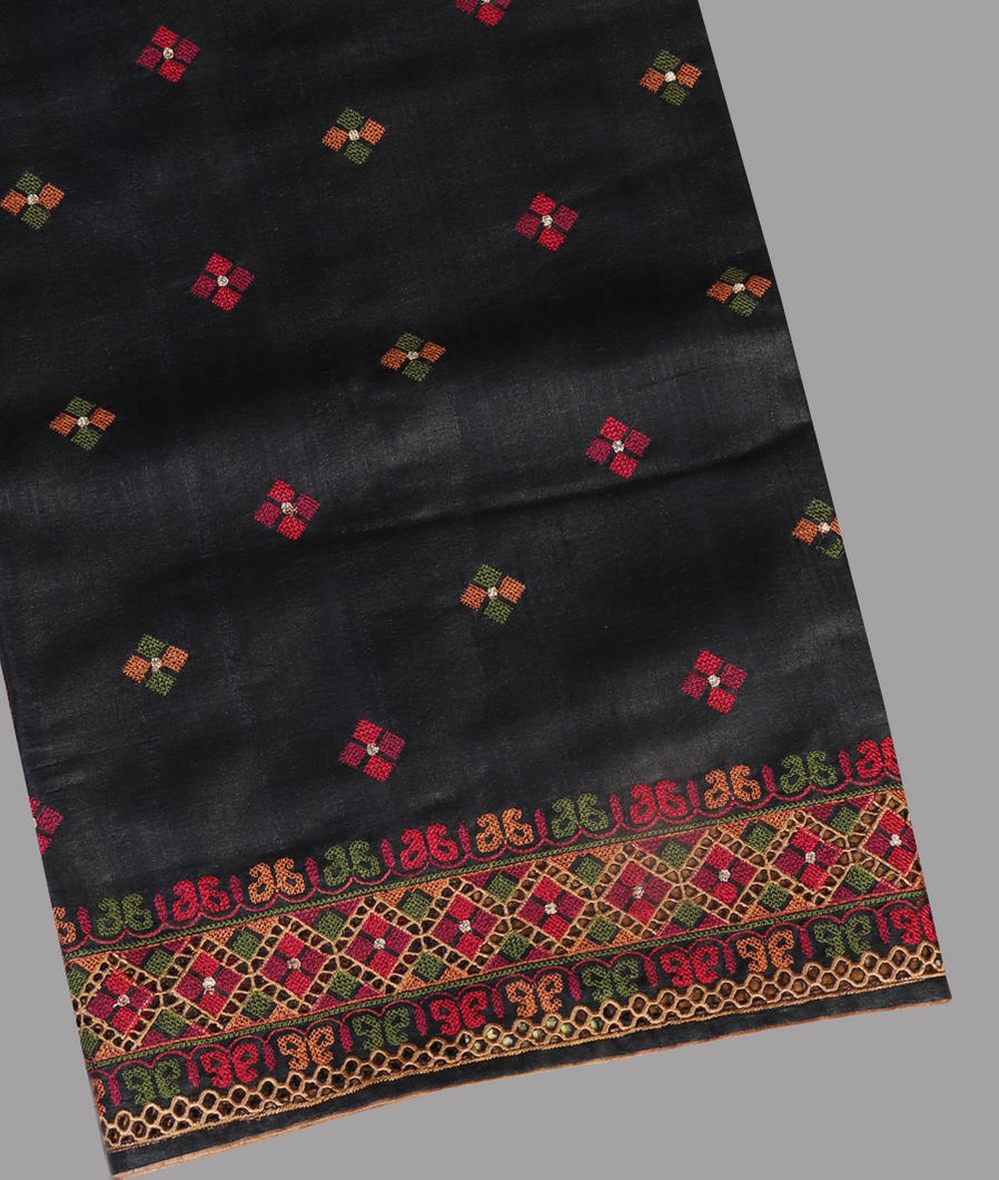 Black Tussar Cutwork Saree T421488-image