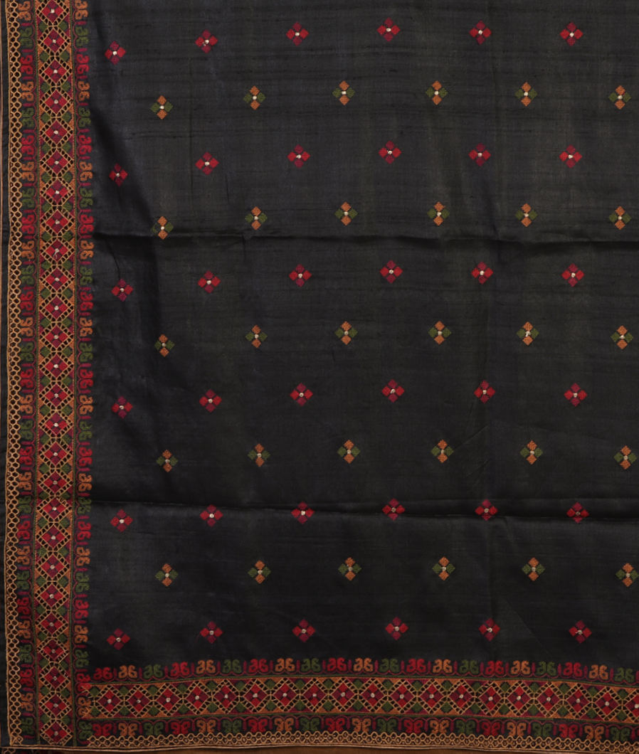 Black Tussar Cutwork Saree T4214884