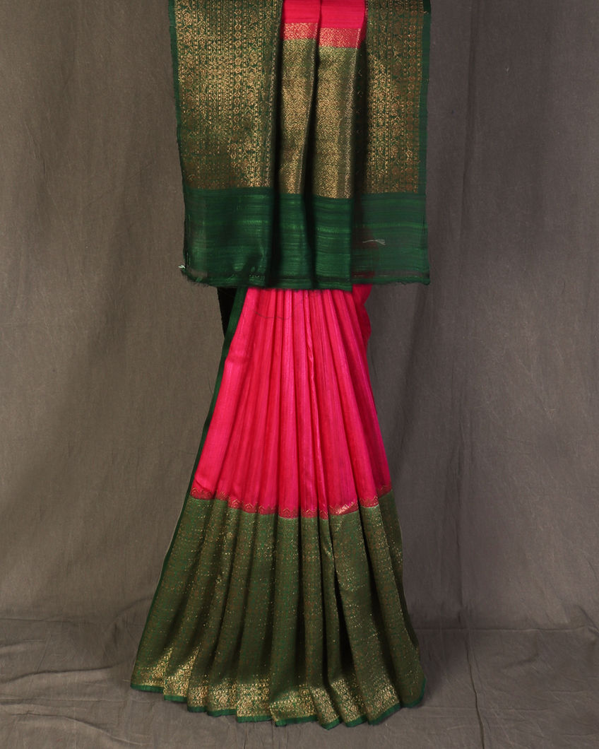 Magenta Banaras Tussar Saree T4388875