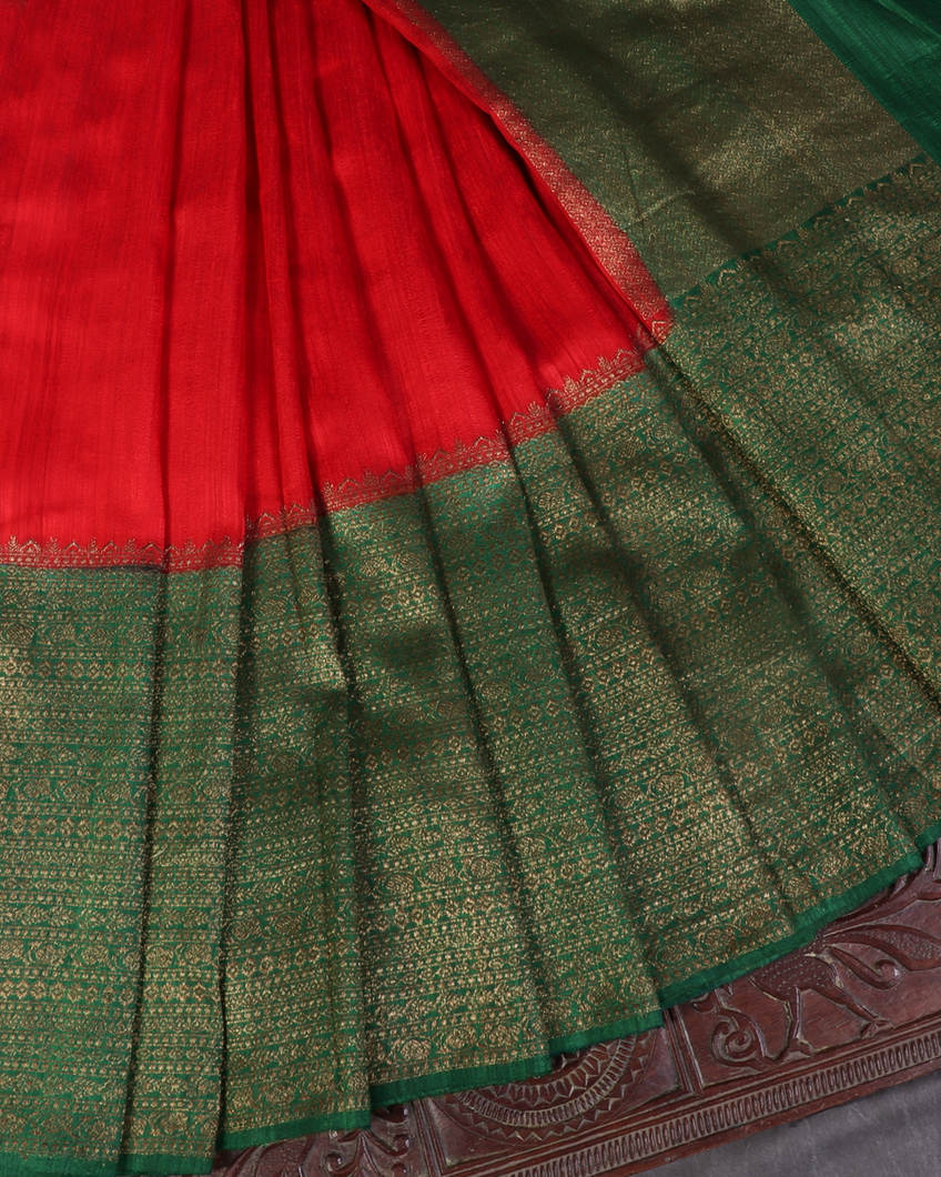 Red Banaras Tussar Saree T4388922