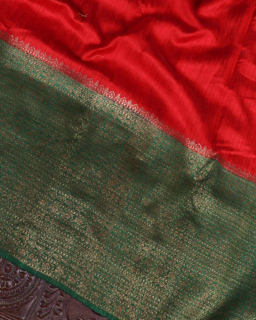 Red Banaras Tussar Saree T4388924