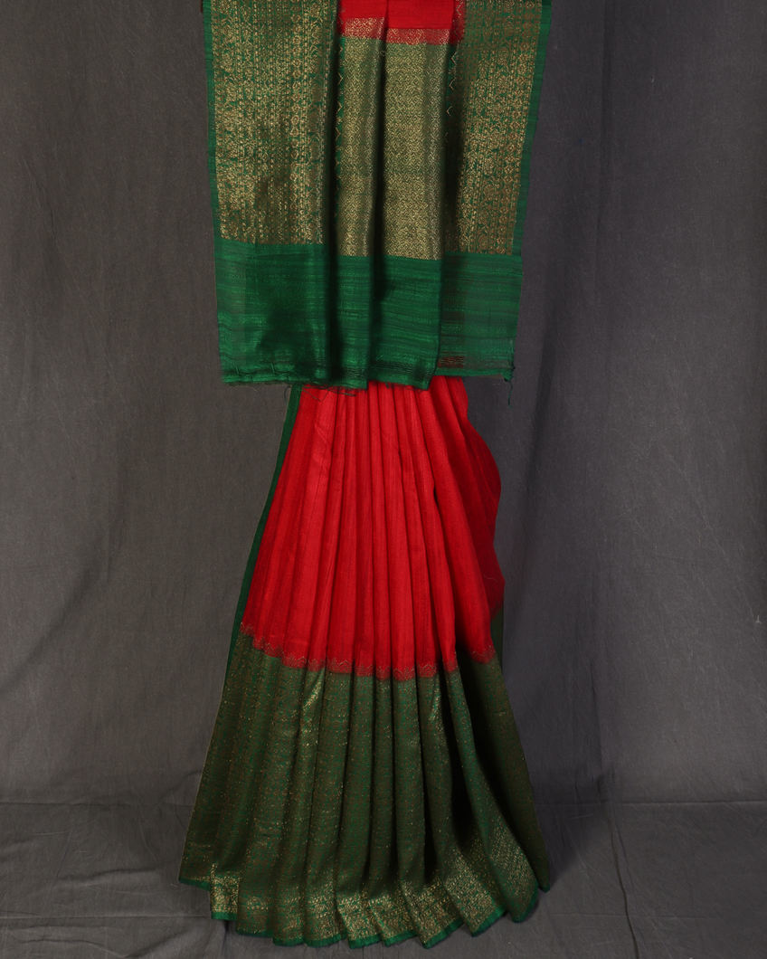 Red Banaras Tussar Saree T4388925