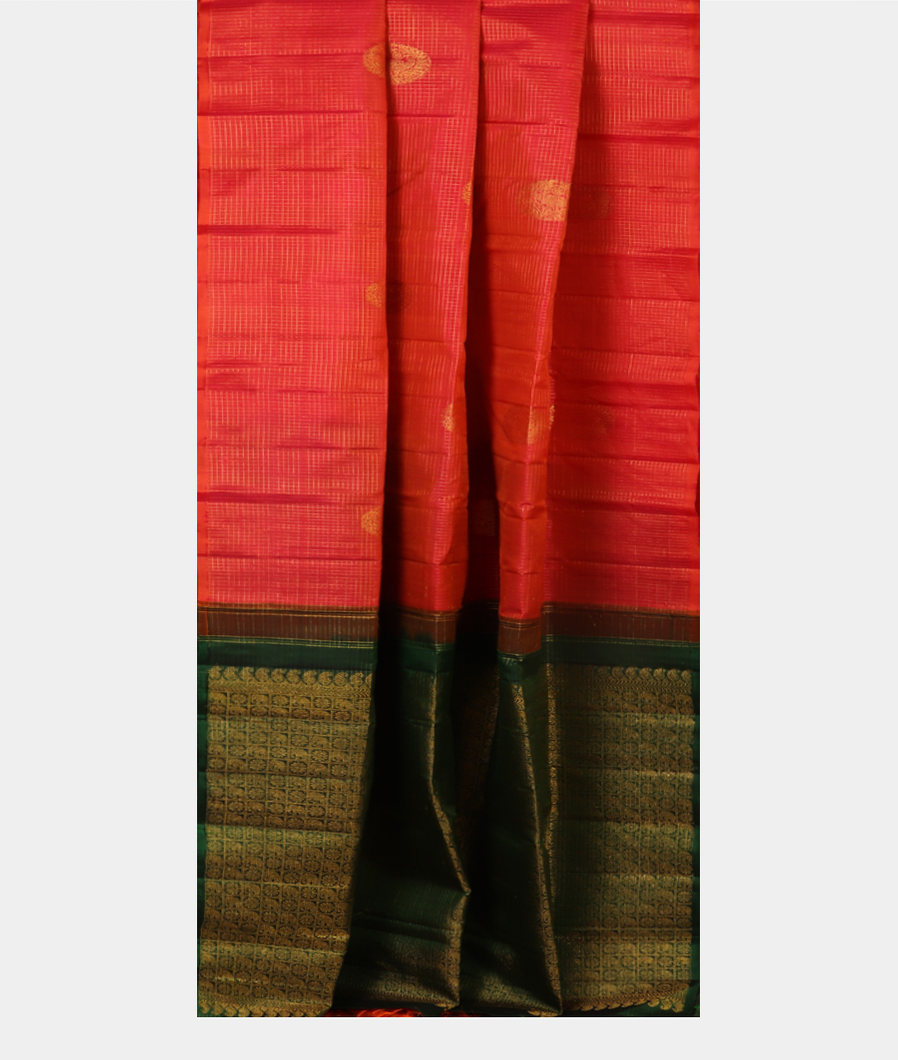 Orangish Pink Handwoven Kanjivaram Silk Saree T4376162