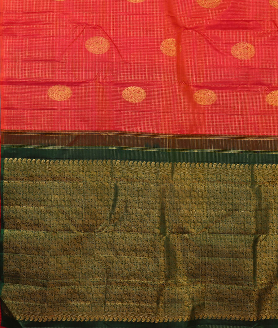 Orangish Pink Handwoven Kanjivaram Silk Saree T4376164