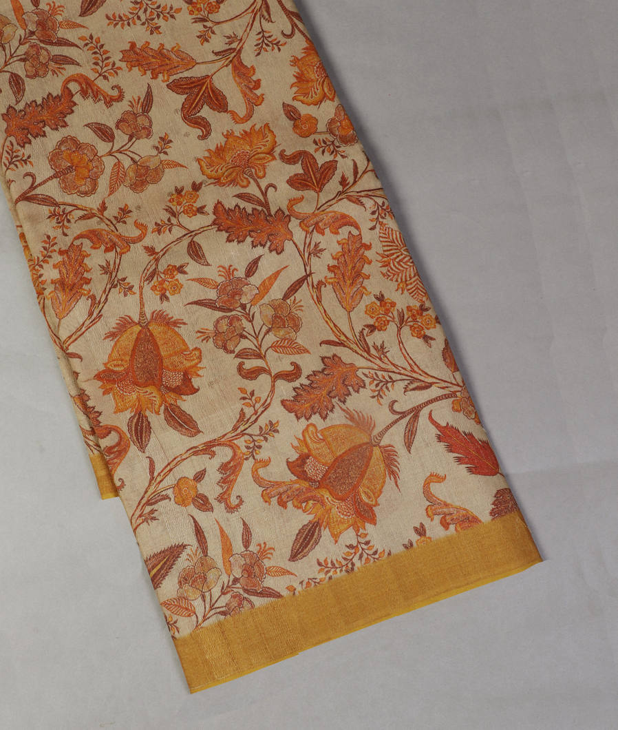 Beige Tussar Printed Saree T398144-image